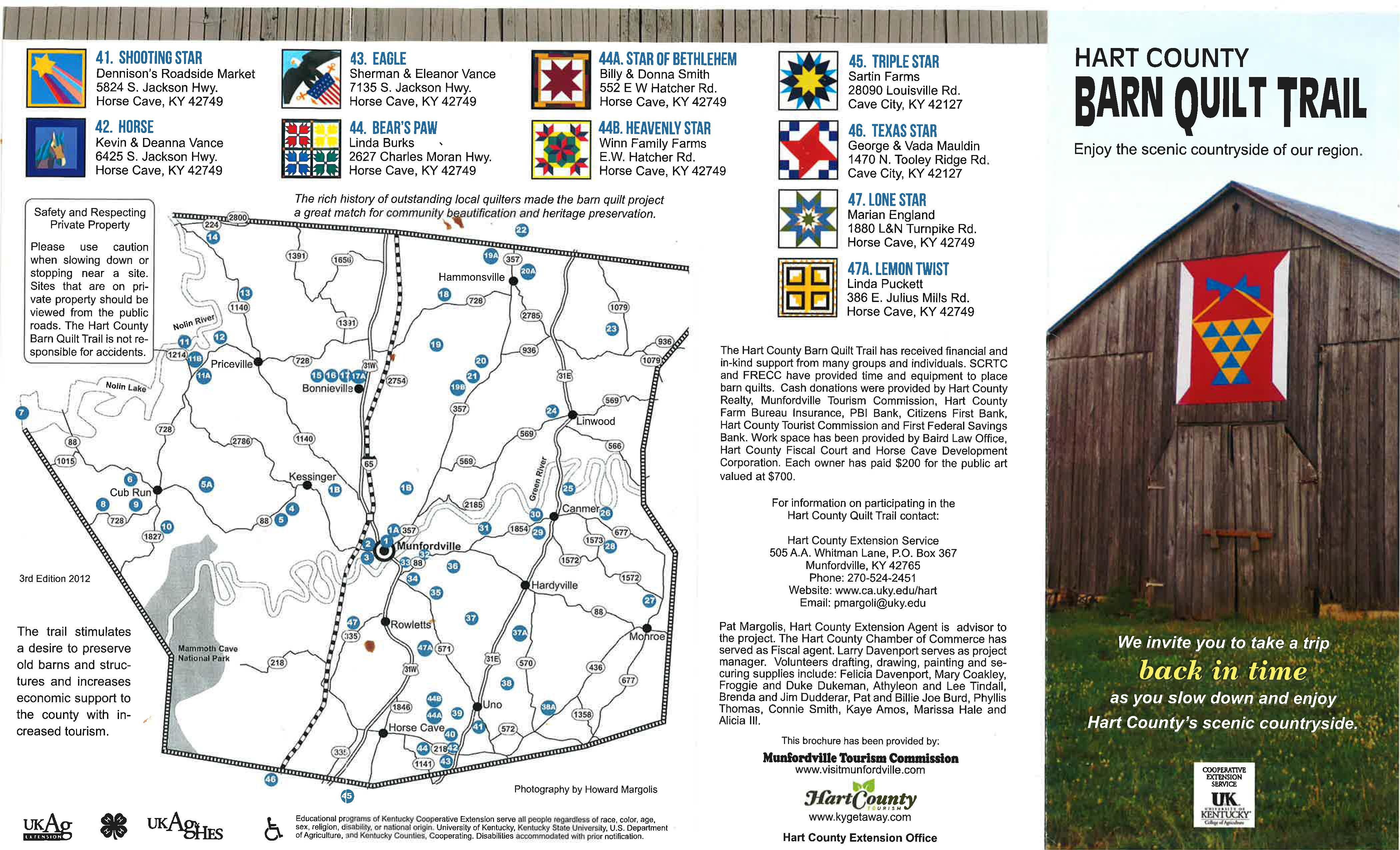 Brochure with barn quilt addresses and map