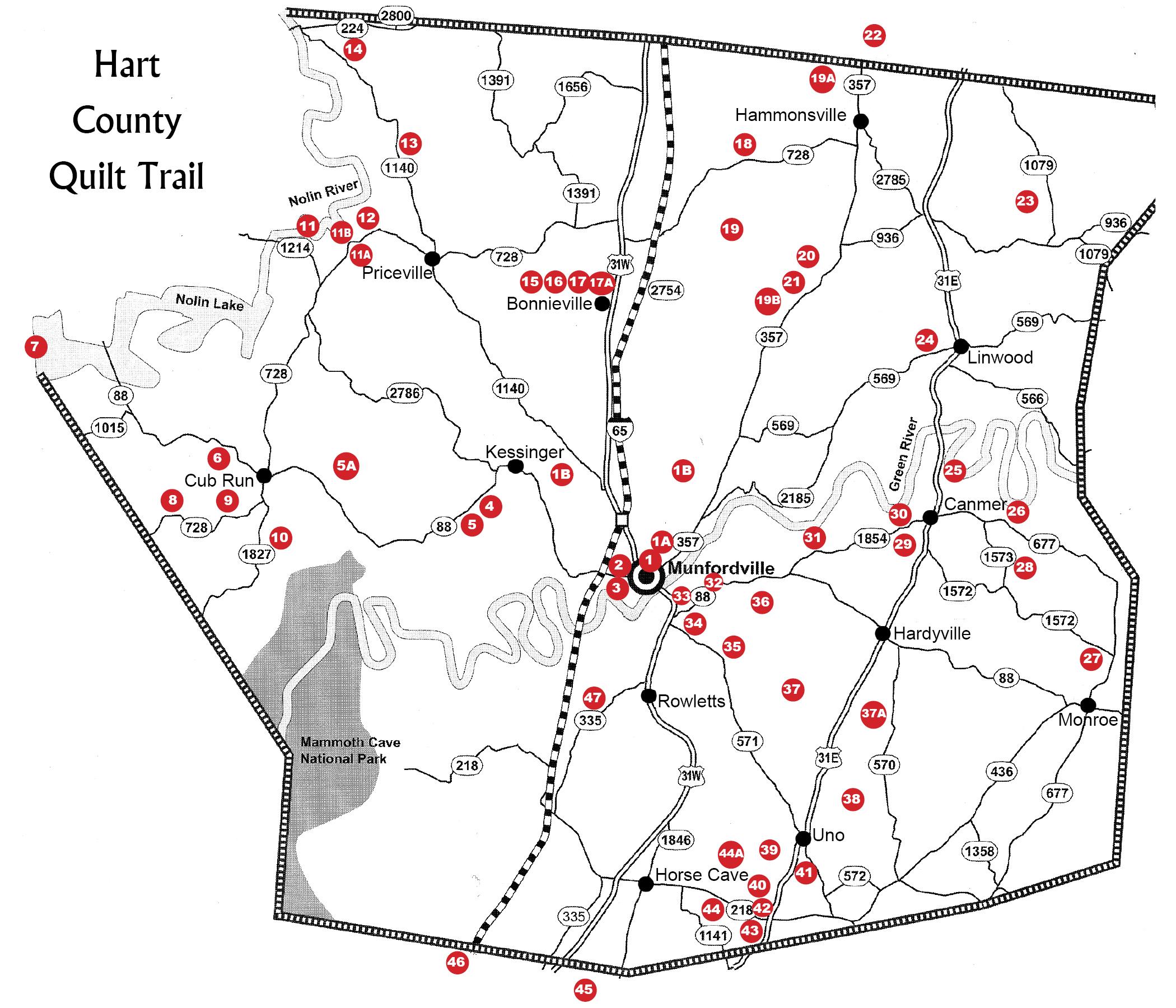 Map of Hart County Barn Quilt Locations 