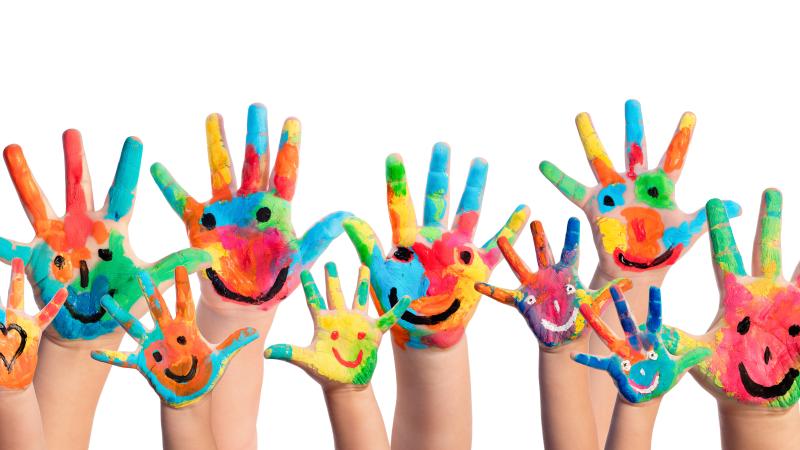 kids hands with paint