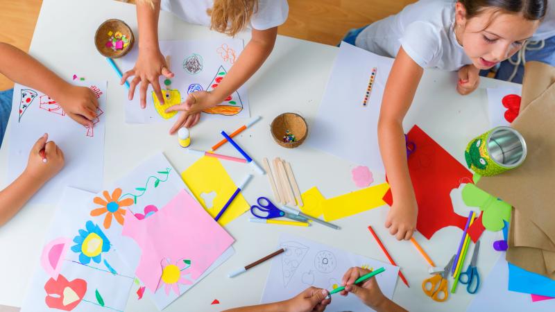 kids painting on paper